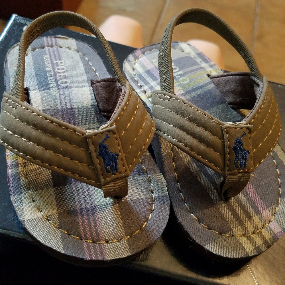 Plaid polo flip flops